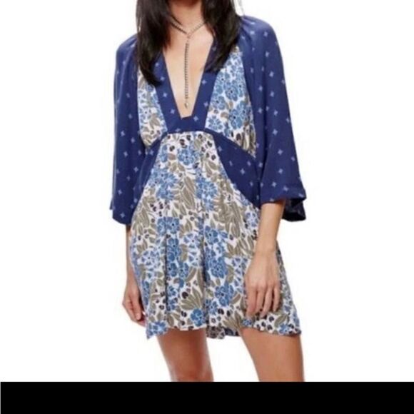 NWT FREE PEOPLE BLUE TELLULAH DRESS WITH POCKETS!! SIZE XS/SMALL - Picture 1 of 10
